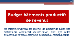 Budget bâtiments productifs de revenus