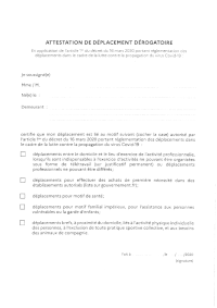 attestation dérogatoire de déplacement